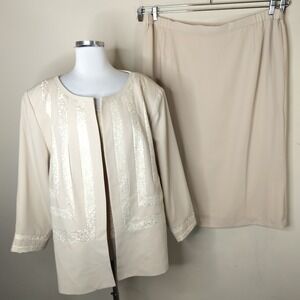Ben Marc 3pc Skirt Suit Cream Gold Floral Church Elegant